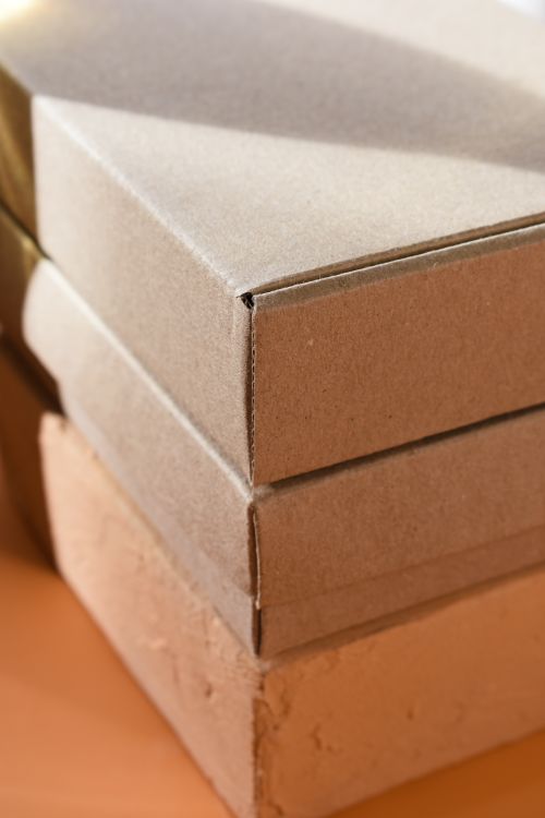 Close-up of plain cardboard packaging boxes